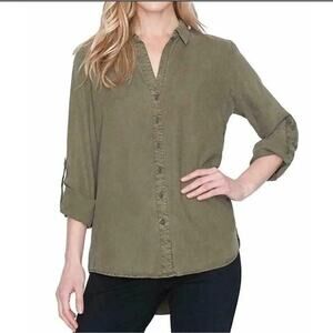 Matty M Women's Lyocell Button Down Roll Tab Sleeve Shirt Blouse Size Large